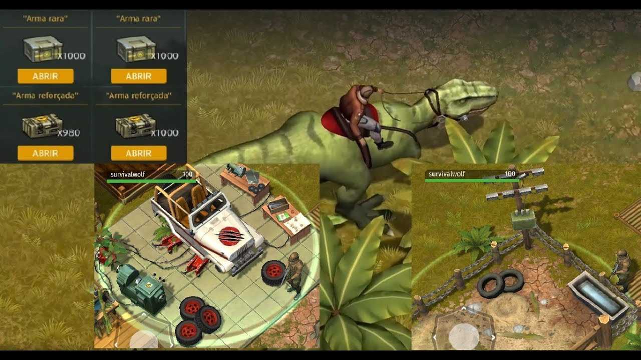 Game Jurassic Survival terdapat karakter pemain yang menunggangi seekor dinosaurus